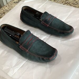 1901 Men's Dark blue Suede Penny Loafers with Red Stitching